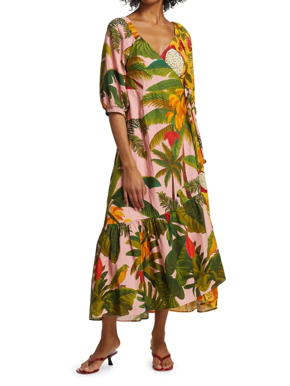 FARM Rio Mixed Prints Midi Wrap Dress - NWT